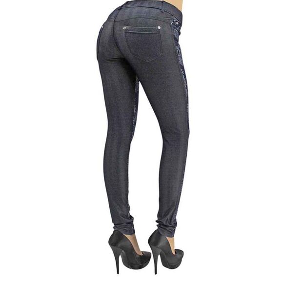 Floral Stretch Jeggings With Pockets - Picture 3 of 3